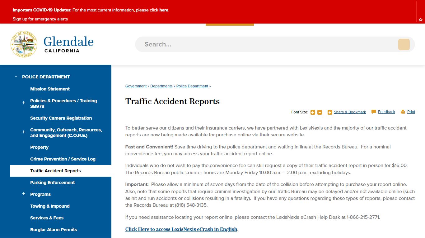 Traffic Accident Reports | City of Glendale, CA